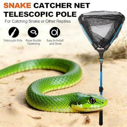 60 "Snake Tongs Collapsible Grabber, Specially used as a Tool for Capturing Reptiles. Wide-Mouth Operation Tool, Stainless Steel Snake Hook, including Animal Handling Gloves and Snake Capture Net
