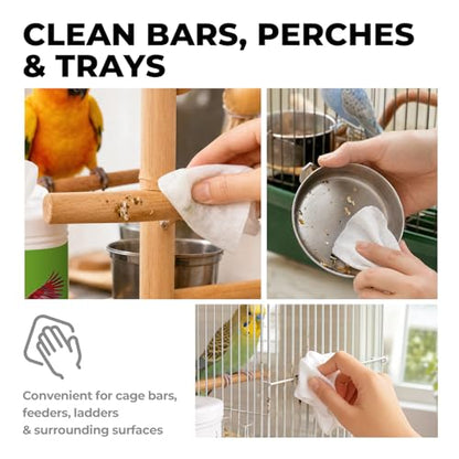 Bird Cage Cleaning Wipes, Unscented Bird Cage Cleaner Wipes for Parrot, Parakeet, Finch & Small Birds, Quick Spot Cleaning for Cages, Perches, Feeders & Trays, 2 Pack 120 Wipes