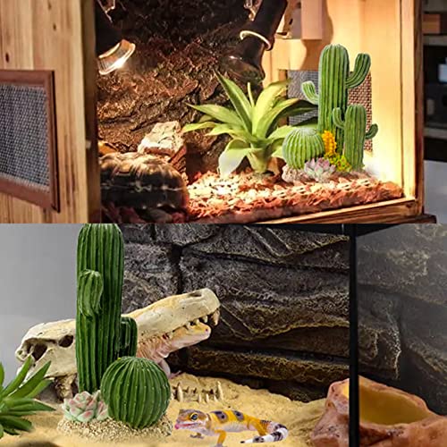 kathson Reptile Tank Decor Lizard Hide and Cave Plants Terrarium Decorations Resin Cactus Desert Aquarium Tank Habitat Accessories for Bearded Dragon Chameleon Leopard Gecko Snake Fish (Cactus) - style: Style A
