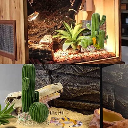 kathson Reptile Tank Decor Lizard Hide and Cave Plants Terrarium Decorations Resin Cactus Desert Aquarium Tank Habitat Accessories for Bearded Dragon Chameleon Leopard Gecko Snake Fish (Cactus) - style: Style A