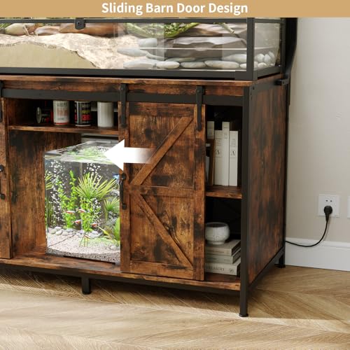 VOWNER 48"x24"Reptile Tank Stand with Power Outlet & Storage Cabinet, Brown | Fits up to 120 Gallon Bearded Dragon Tank, Sliding Barn Doors, Heavy Duty Aquarium Stand, Reptile Turtle Terrarium Stand - color: Rustic Brown