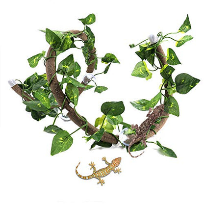 Tropical Terrarium Plants Fake Jungle Vines Set with Pothos Leaves, Naturalistic Climbing Vines for Reptile Habitat Decor, Bioactive Vivarium (Vinegar + Green Ivy Leaves)