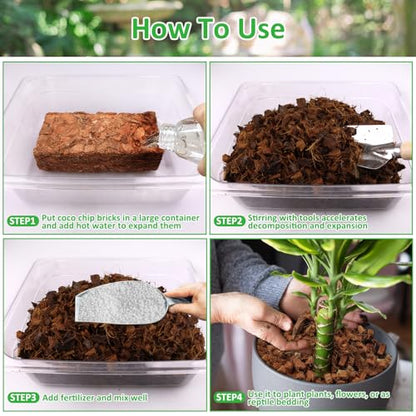 Riare 4 Pack Organic Coco Coir Chips for Plants, 4.4 lb Coconut Husk Bricks | Low EC & pH-Balanced Coco Husk Substrate with Drainage & Aeration, High-Expansion Mulch for Landscaping, Orchids & Soil Mix - size: 4 Pack