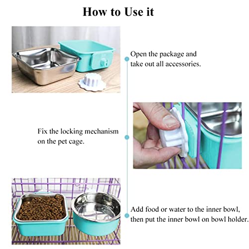 Dog Crate Bowl, Hanging Stainless Steel Removable Pet Crate Water & Food Bowls, Pet Cage Feeder Container Coop Cup for Cat Puppy Birds Rats Guinea Pigs Rabbit Hamster (2PCS) - color: Pink/Blue