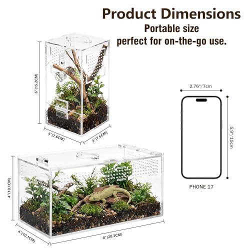 Jumping Spider Enclosure Set, Terrestrial Arboreal Combo, Acrylic Tarantula Terrarium, Praying Mantis Habitat, No Assembly, 2-Size Kit, Medium - size: Medium
