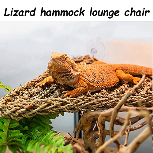 Tfwadmx 3 Pack Bearded Dragon Hammock Lizards Lounger Reptile Climbing Accessories, Natural Seagrass Fibers Hammock for Reptiles Geckos Anoles Iguanas Hermit Crabs Triangular - size: 11x8In