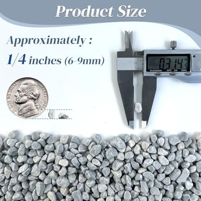 Quibbay 45LB Succulent Rocks, 1/4 Inch Polished Pebbles for Indoor Plants, Decorative River Rocks for Vases, Aquariums, Terrarium, Pea Gravel for Fish Tank, Drainage Rocks for Potted Plants, Grey