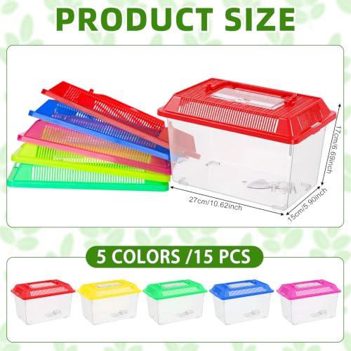 LemonRoad 15 Pcs Plastic Reptile Terrariums,Classic,10.6x6.7x5.9 Inch | Carrier Cage, Tarantula Enclosure Snake Breeding Box, Portable Fish Tank, with Ventilated Lid for Spider Turtle Lizard - color: Classic, size: 10.6x6.7x5.9 Inch