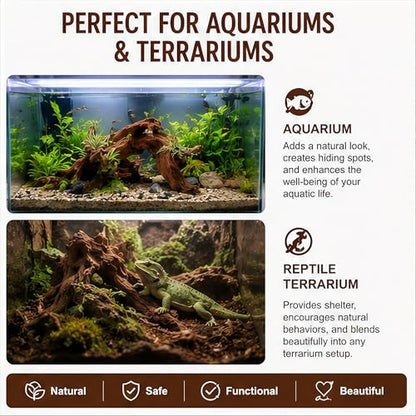 Natural Aquarium Driftwood, 15 to 18 Inch Single Piece, Fish Tank Decor and Aquascaping Wood for Freshwater Aquariums, Reptile Terrarium and Air Plant Display