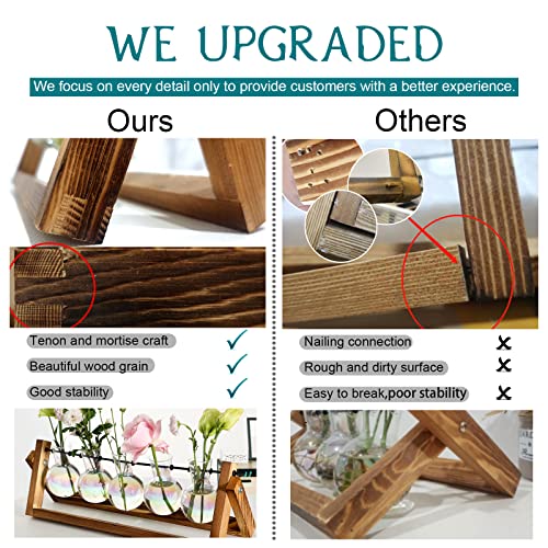 XXXFLOWER Plant Terrarium with Wooden Stand Desk Plant 5 Bulb Vase | Terrarium Kit Glass Propagation Vases Tabletop Propagation Station, Metal Swivel Holder Retro Rack - size: 5 Bulb Vase