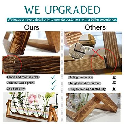 XXXFLOWER Plant Terrarium with Wooden Stand Desk Plant 5 Bulb Vase | Terrarium Kit Glass Propagation Vases Tabletop Propagation Station, Metal Swivel Holder Retro Rack - size: 5 Bulb Vase