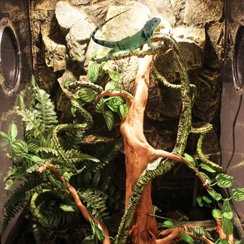 kathson 3 PCS Reptile Vines Plants Flexible Bendable Jungle Climbing Vine Terrarium Plastic Plant Leaves Pet Tank Habitat Decor for Bearded Dragons Lizards Geckos Snakes Frogs and More Reptiles - size: 3 PCS