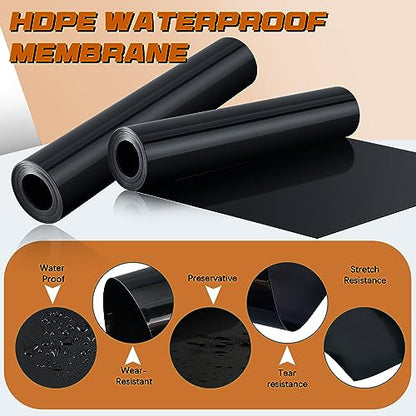 Pangda 4 Pcs 16 ft x 19.69 Inches Black Under Deck Drainage System Bulk HDPE Waterproofing Membrane Trough Black Rain Deck Drainage System Trough Unders Systems Outdoor for Underdeck Ceiling