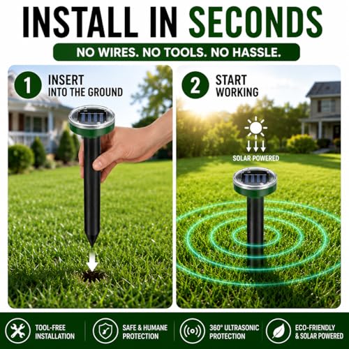 Mole Repellent Solar Powered, Snake Repellent for Yard, Solar Powered Ultrasonic Rabbit,Vole,Gopher,Squirrel,Chipmunk,Skunk,Repellent Outdoor Lawn Garden & Yard (8)
