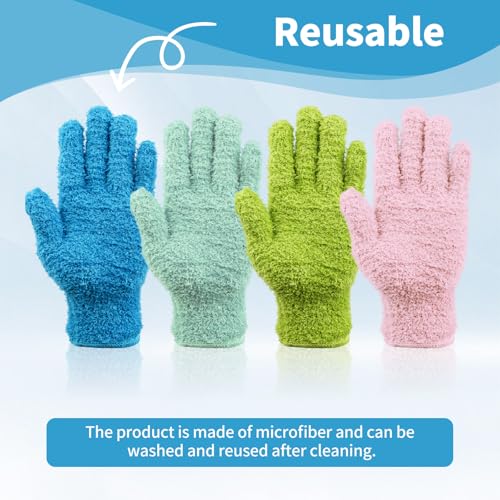 Microfiber Gloves for Plants,4Pairs Reusable Plant Gloves Dusting Washable Mittens Cleaning Glove Microfiber Dusters for House Furniture Blinds Kitchen Plants