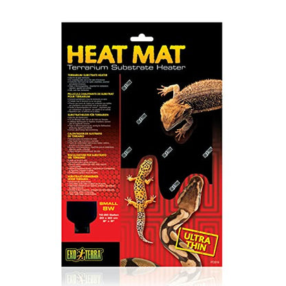 Exo Terra Heat Mat, 8 Watt, Small | Reptile Terrarium Substrate Heater for Safe, Even Heating, Ideal for Tropical & Temperate Reptile Environments - size: Small