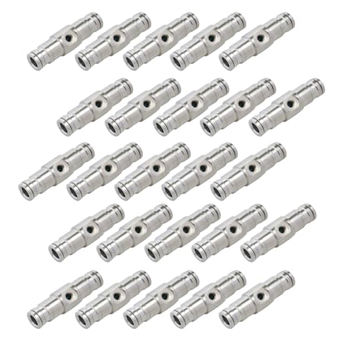 25pcs Nickel Plated Brass Push to Connect Fitting For High Pressure Misting System, Misting Coupling Slip Lock (One Hole), 1/4" Tube OD, Straight Union