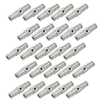 25pcs Nickel Plated Brass Push to Connect Fitting For High Pressure Misting System, Misting Coupling Slip Lock (One Hole), 1/4" Tube OD, Straight Union