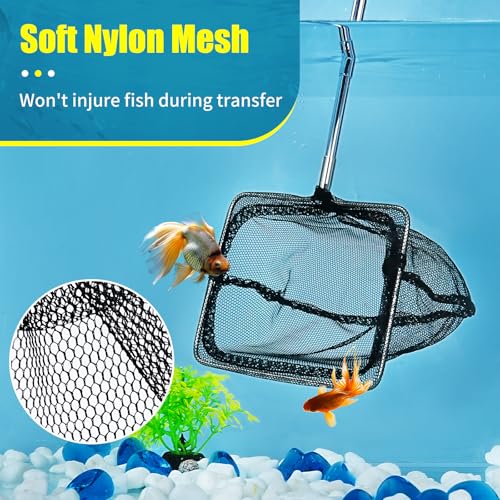 AQUANEAT Aquarium Net with Extendable Long Handle, Adjustable Wastes Skimming Cleaning Tools for Fish Tanks - size: 3 Inch