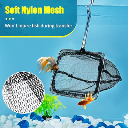 AQUANEAT Aquarium Net with Extendable Long Handle, Adjustable Wastes Skimming Cleaning Tools for Fish Tanks - size: 5 Inch