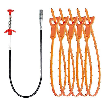 SDTC Tech 6-Pack Drain Snake Kit for Sewer Toilet Kitchen Sink Bathroom Tub | 6-Pack 64 Inch Snake Drain Cleaner and 20 Inch Hair Clog Remover Flexible Spring Pipeline Claw Hook Retriever - color: 5pcs 20inch+ 1pcs 64inch