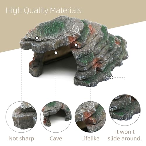Gecko Hide Shale Scape Step Ledge, Reptile Cave Hideout Tank Accessories Decorations, Great for Reptiles, Amphibians, Leopard Gecko, Lizard, Frogs, Turtle (Small-B-7.3 * 4.4 * 3) - style: Small-B-7.3 * 4.4 * 3