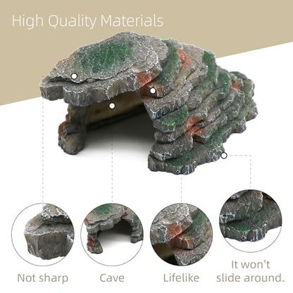 Gecko Hide Shale Scape Step Ledge, Reptile Cave Hideout Tank Accessories Decorations, Great for Reptiles, Amphibians, Leopard Gecko, Lizard, Frogs, Turtle (Small-B-7.3 * 4.4 * 3) - style: Small-B-7.3 * 4.4 * 3
