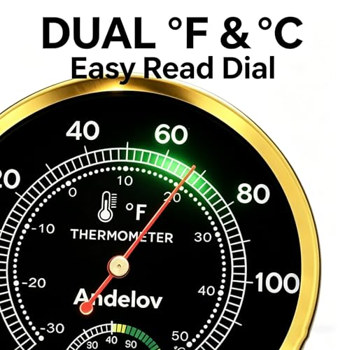 Analog Thermometer Hygrometer with Lanyard, -22°F to 122°F / 0-100% RH, Battery-Free Mechanical Temperature Humidity Monitor for Home,Pet Room, Farm, Garden & Greenhouse