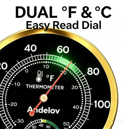 Analog Thermometer Hygrometer with Lanyard, -22°F to 122°F / 0-100% RH, Battery-Free Mechanical Temperature Humidity Monitor for Home,Pet Room, Farm, Garden & Greenhouse