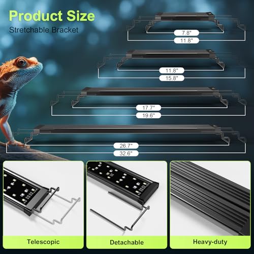 8W LED UVB Light for Reptiles Terrarium Light Extendable Reptile Tank Light with Controller ＆Dimming and 5 UVI Modes Full Spectrum Brilliant White Blue Red Lights for Bearded Dragon, Gecko - size: 8W-10IN