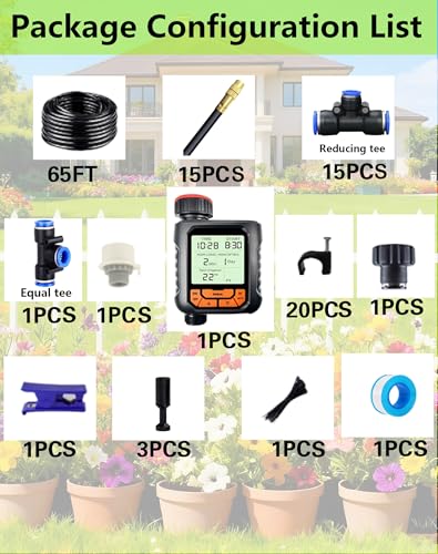 360° Adjustable Drip Irrigation Sprinkler Kit – Garden Watering System | 12mm High-Flow Mainline Tubing,Easy Installation, Automatic Garden Mister- Watering for Lawn,Plants,flower bed,greenhouse - size: 65 FT