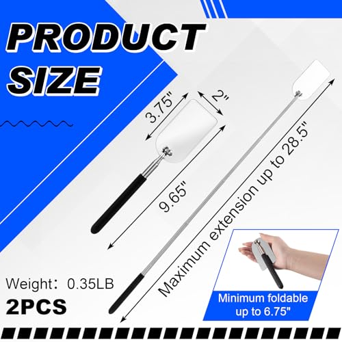 2 Pcs Flame Inspection Mirror Telescoping 2 x 3.75 Inch Stainless Steel Pivoting Rectangular Telescopic Welding Mirror with Grip Handle for Maintenance Inspection