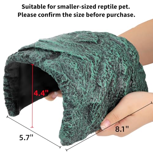 Cididu Reptile Hide Rock Cave, Resin Habitat Hidden for Terrarium and Aquarium Decor, Green Hideout Hide Cave Fit for Bearded Dragons, Lizards, Snakes, Geckos, Tortoises, Small Animals, Amphibians