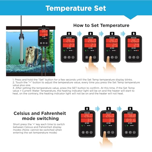 500W Titanium Aquarium Heater, Submersible Fish Tank Heater with Digital Display Temperature Controller, 0℃-40℃ Adjustable, Fast Heating for 65~95 Gal Saltwater Reef Fish Tank, MX-9016(500W) - size: 500W