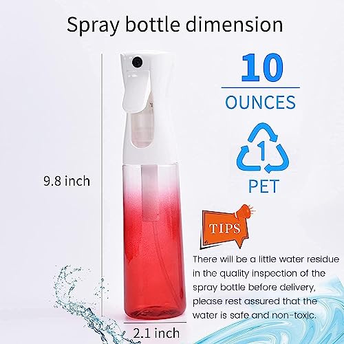 (2 Packs) Hair Spray Bottles, Continuous Water Mister Spray Bottle Empty for Hairstyling, Skin Care, Cleaning and Plant Spraying, 300ml/ 10 Oz (RED+BLUE) - color: Red,Skin