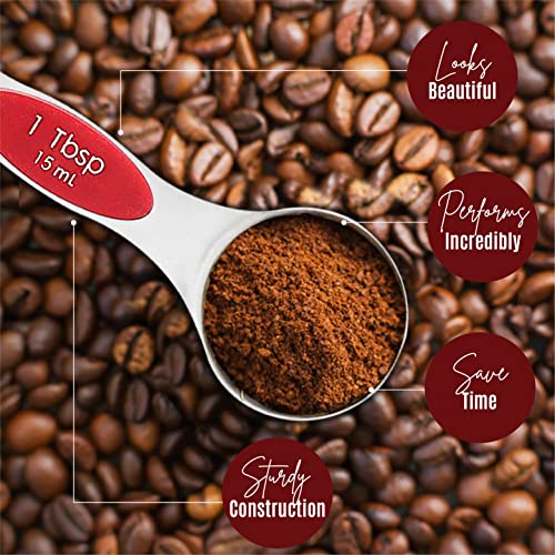 Magnetic Measuring Spoons Set of 9 Stainless Steel Dual-Sided Stackable Measuring Spoon Nesting Teaspoons Measuring Dry and Liquid Ingredients, Fits in Spice Jars Set of 9 (Red) - color: Red