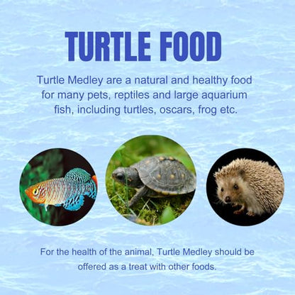 Amzey 2 Pack Aquatic Turtle Food, Vitamin, Enriched Medley Treats of Freeze, Dried Mealworms, River Shrimp & River Fishes, High Protein Turtle Medley Food for Aquatic Tortoise, 3.7 Ounce Total
