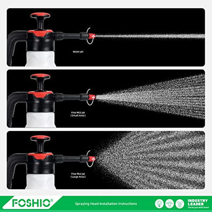 FOSHIO 0.4 Gallon Garden Pump Sprayer, 1.5L Portable Hand Pump Pressure Water Spray Bottles with Adjustable Nozzle Trigger Lock Sprayer for Home, Lawn and Car Detailing