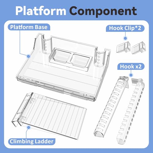 GOZILLA Turtle Basking Platform with Feeding Tray & Adjustable Ramp,Anit-Slip,Durable,Height Adjustable Hanging Platform.Acrylic Turtle Dock for Small Turtles, Reptiles and Aquatic Pets. (Large Kit) - size: Large