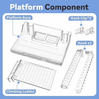 GOZILLA Turtle Basking Platform with Feeding Tray & Adjustable Ramp,Anit-Slip,Durable,Height Adjustable Hanging Platform.Acrylic Turtle Dock for Small Turtles, Reptiles and Aquatic Pets. (Large Kit) - size: Large