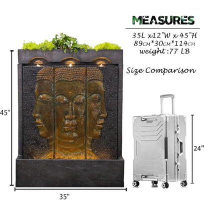 Tankana Zen Buddha Outdoor Fountain - Large Indoor Water Fountains Waterfall with Planting Groove Wall Water Feature for Garden Patio Backyard Deck Lawn Home Decor, 45 inchesTall, Gold