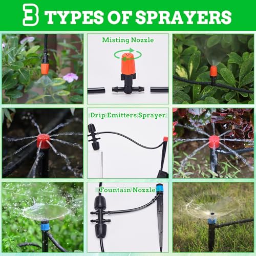 Automatic Drip Irrigation System Kit - 226FT with LCD Timer, 3 Sprayer Types Automatic Garden Watering System, 1/2 Inch Hose 1/4 Inch Distribution Tubing Garden Watering Solution for Outdoor Plants