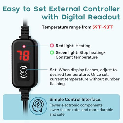 hygger 150W Submersible Aquarium Heater with Digital Temperature Controller, Mini Fish Tank Heater for 20–30 Gallon Tanks, Overheat & Out-of-Water Protection, Freshwater & Saltwater - size: 150W, 20-30 Gallon