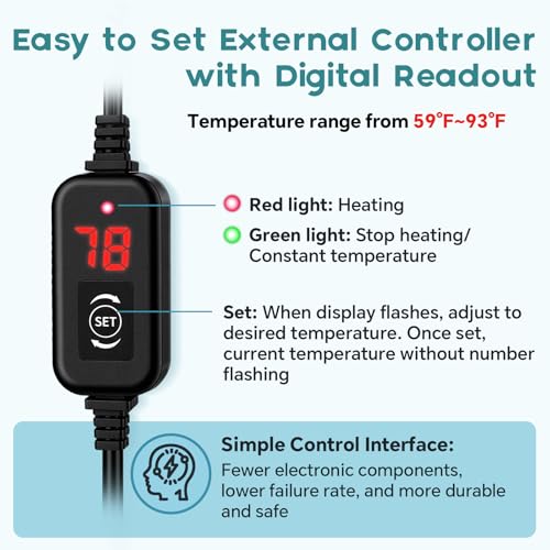 hygger 200W Submersible Aquarium Heater with Digital Temperature Controller, Mini Fish Tank Heater for 30–40 Gallon Tanks, Overheat & Out-of-Water Protection, Freshwater & Saltwater - size: 200W, 30-40 Gallon