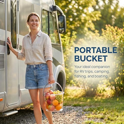 Water Bucket with Lid Laundry Bucket Transparent Portable Multipurpose Fishing Bucket Bathing Household Bucket for Fishing Beach Garden