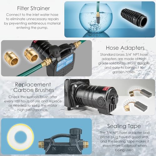 Water Transfer Pump, KITLUCK 120V 1/2 HP 1500GPH Cast Iron Portable Electric Utility Water Pump, Heavy Duty High Pressure Transfer Pump with ON/OFF Switch, Suction Strainer and Brass Connectors - style: 1/2HP