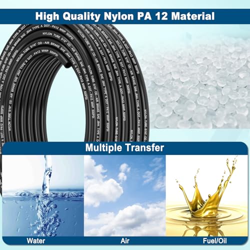 5/16" DOT Air Line, 35FT SAE J844 PA12 Nylon Air Tubing with Cutter | 5/16" DOT-Approved Brake Line, Flexible PA12 Nylon Tubing for Air Suspension Kit, Truck Trailer Brake System & Fluid Transfer - size: 5/16" OD 35FT