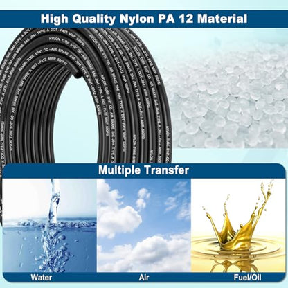 5/16" DOT Air Line, 50FT SAE J844 PA12 Nylon Air Tubing with Cutter | 5/16" DOT-Approved Brake Line, Flexible PA12 Nylon Tubing for Air Suspension Kit, Truck Trailer Brake System & Fluid Transfer - size: 5/16" OD 50FT
