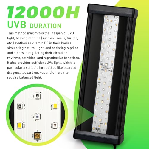 HNRLOY Reptile UVB LED Light Full Spectrum,10Inch UVA/UVB LED Reptile Light for Bearded Dragons,Chameleons,Turtles,Lizards,Geckos,Snakes, Adjustable Timer, Dimmable Reptile Lamp with 3 Lighting Modes - size: 10Inch