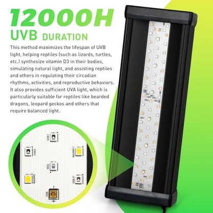 HNRLOY Reptile UVB LED Light Full Spectrum,10Inch UVA/UVB LED Reptile Light for Bearded Dragons,Chameleons,Turtles,Lizards,Geckos,Snakes, Adjustable Timer, Dimmable Reptile Lamp with 3 Lighting Modes - size: 10Inch